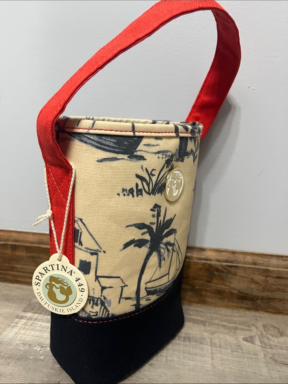 Spartina 449 Red-Handle Coastal Canvas Bucket Wine caddy Bag